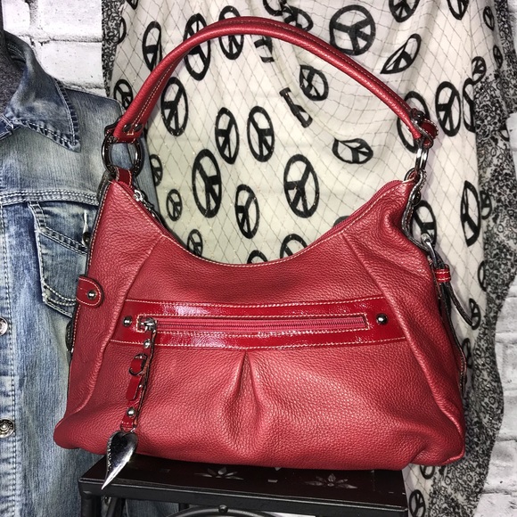 Lancaster Paris Handbags - Lancaster Paris Red Authentic Cow Leather Silver Accented Shoulder Handbag
